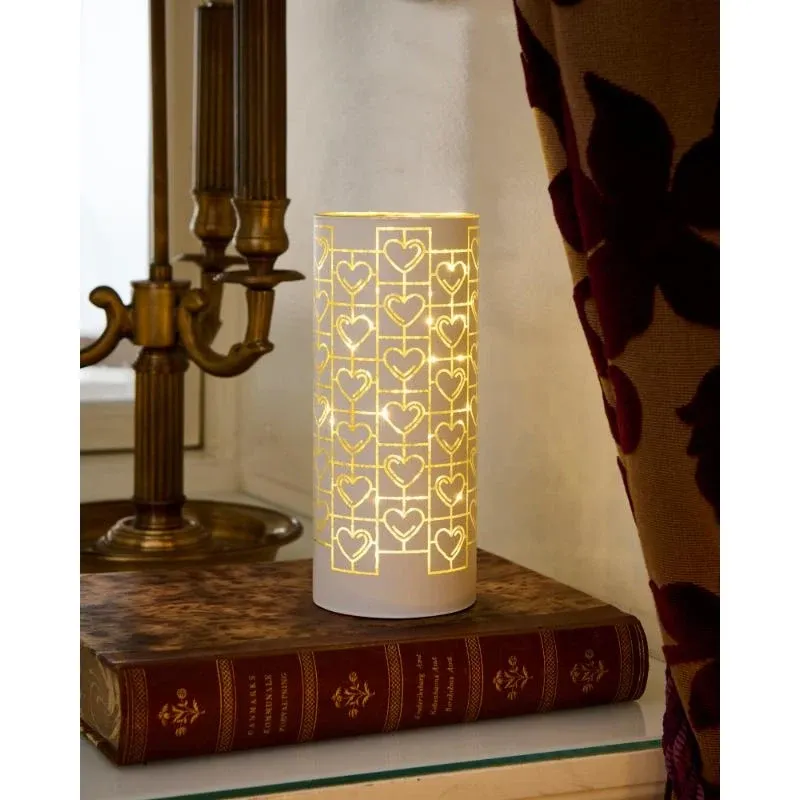 LED světelný svícen, skleněný,dekor srdce,20x8cm