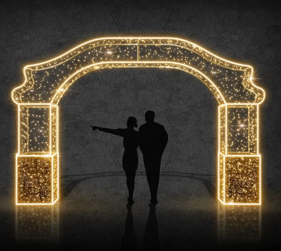 3D LED světelná brána, 325x500x70 cm, teple bílá, 36V, 95W, 63 kg, 4 díly (kopie)