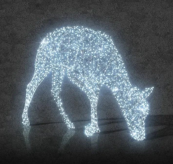 LED světelná srna se skloněnou hlavou, 250 cm, ledově bílá, 24V, 98,2W, 91 kg, ze 3 dílů