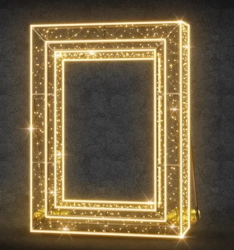 LED světelný fotorám, 170 x 230 x 20 cm, teple bílá, 36V, ze 3 dílů
