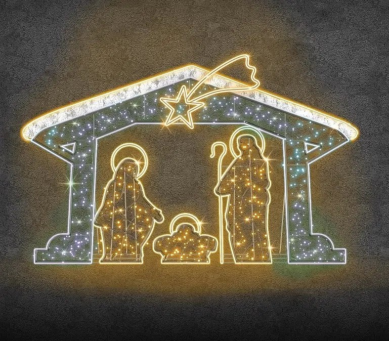 LED světelný betlém, 475 x 300 cm, teple a ledově bílá