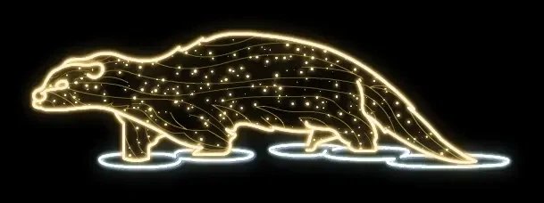 2D LED světelná vydra, 250 × 75 × 70 cm, teple bílá, modrá, 230 V, 44 W, 10 kg, 2 díly, stojící