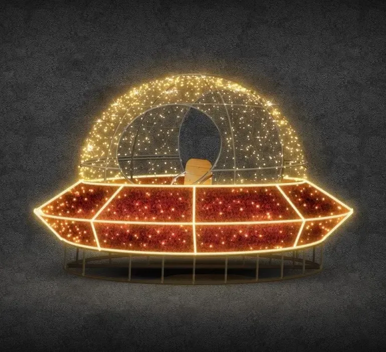 2D LED světelné UFO, 230 × 180 × 230 cm, teple bílá, 36 V, 76,2 W, 70 kg, 5 dílů, stojící
