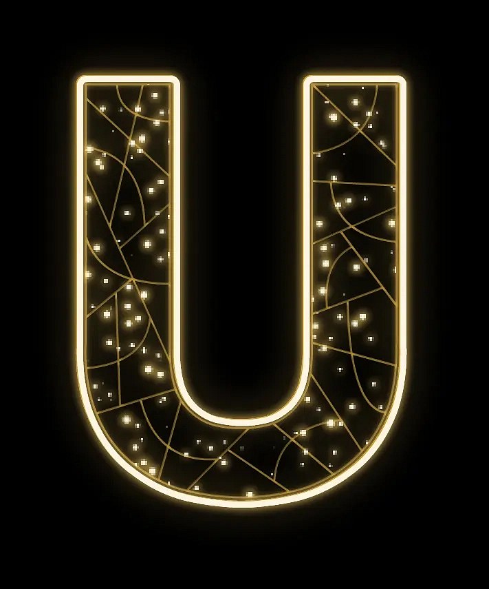 2D LED světelné písmeno U, v