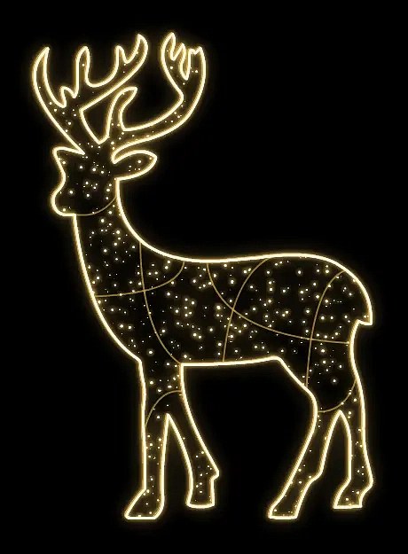 2D LED světelný jelen, 185 x 280 x 60 cm, teple bílá, 230V, 71,2W, 30kg, ze 3 dílů, bílý, stojící