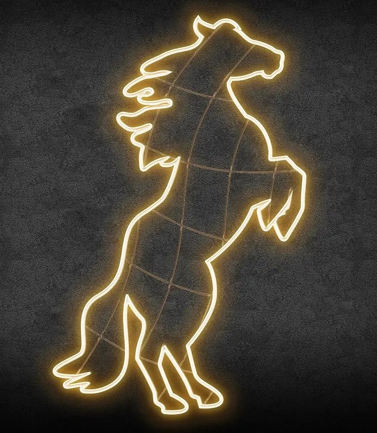 2D LED světelný kůň, vzpínající, 195 x 310 cm, teple bílá, 230 V, 14,9 W, 15 kg, 7 dílů, stojící