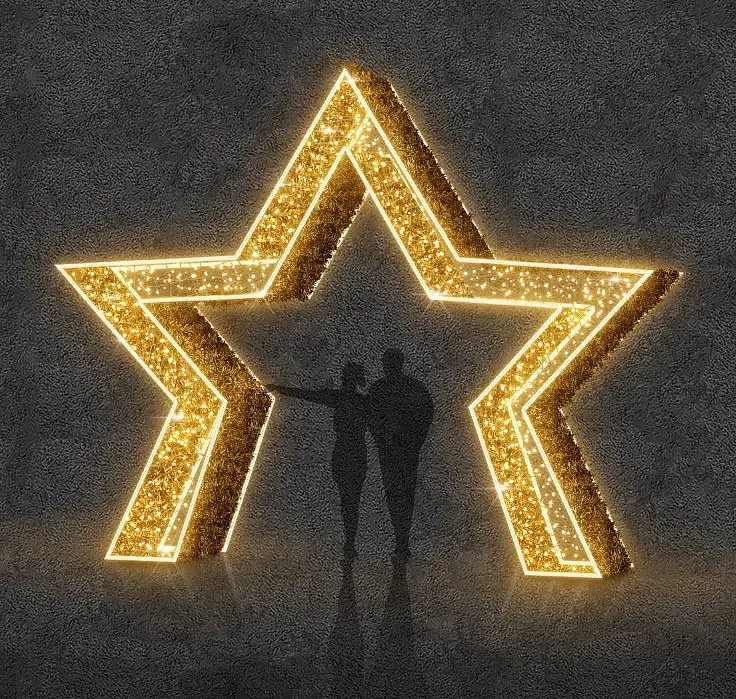 3D LED světelná brána hvězda 410 × 510 × 75 cm, teple bílá, 36 V, 119,8 W, 83 kg, 3 díly - chybí foto