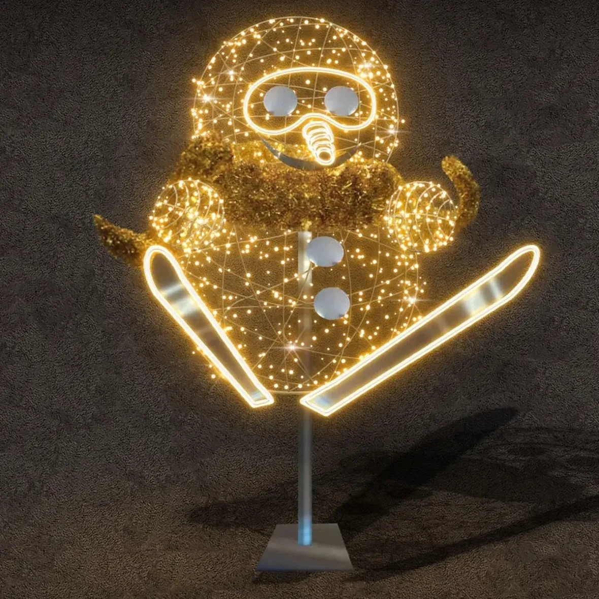 3D LED světelný sněhulák ve skoku, 135 × 237 × 145 cm, teple bílá, 230V, 140,5W, 60 kg, ze 3 dílů