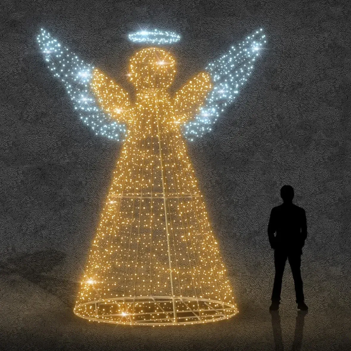 3D LED světelný anděl, 300 × 400 × 100 cm, teple a ledově bílá, 36 V, 42 W, 5 dílů