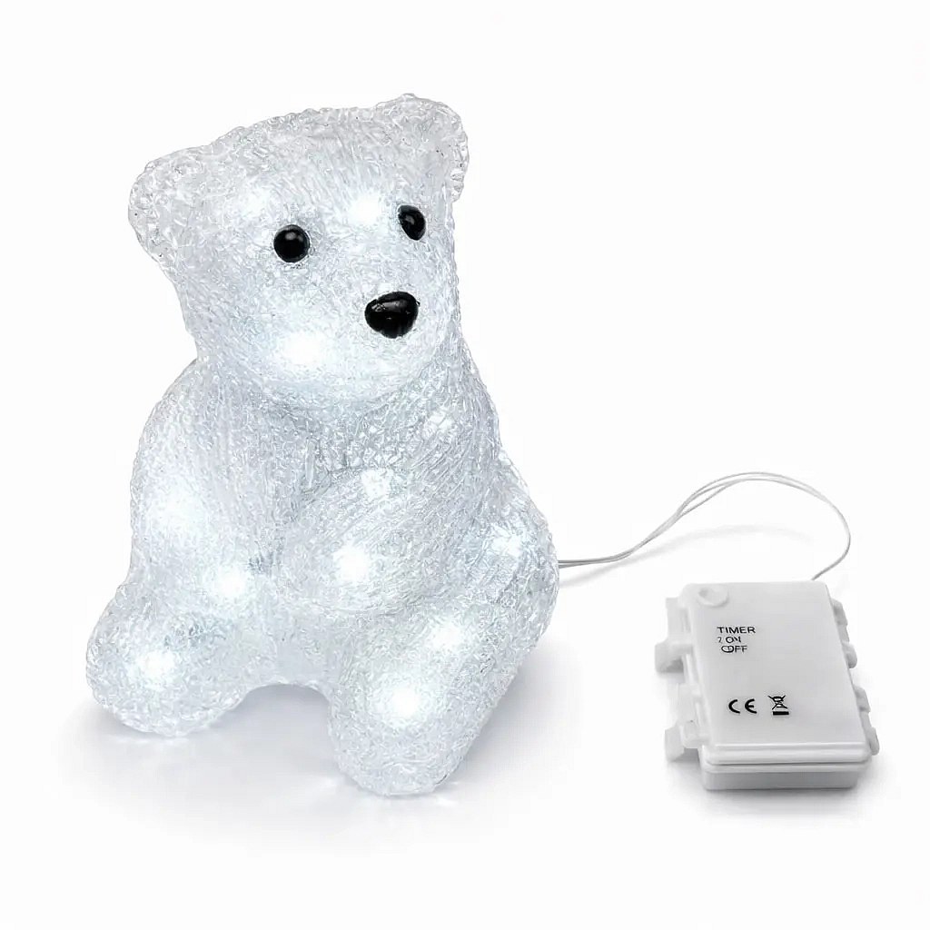 3D LED svítící medvěd sedící na baterie 18 × 13 cm, 16 diod, s časovačem