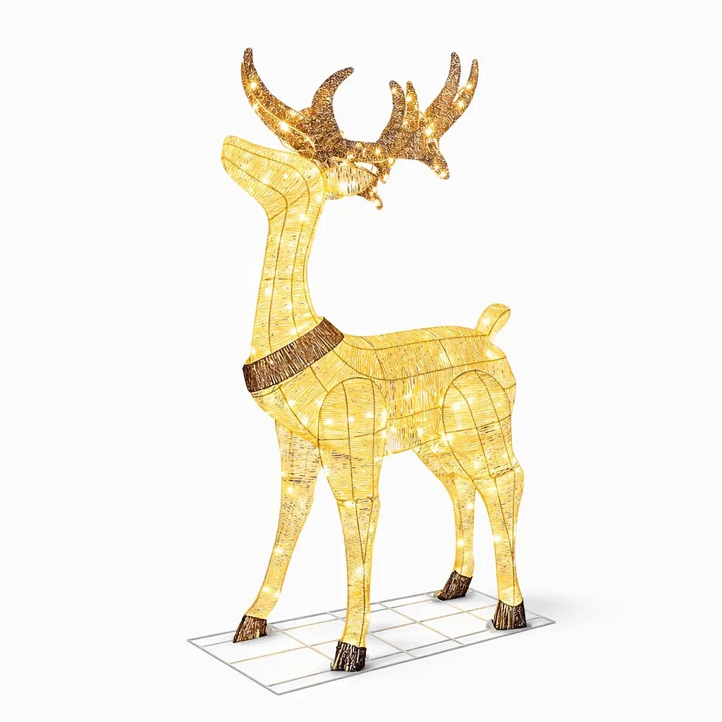 3D LED svítící jelen 150 cm, teple bílý, 161 diod, IP44 venkovní, vč
