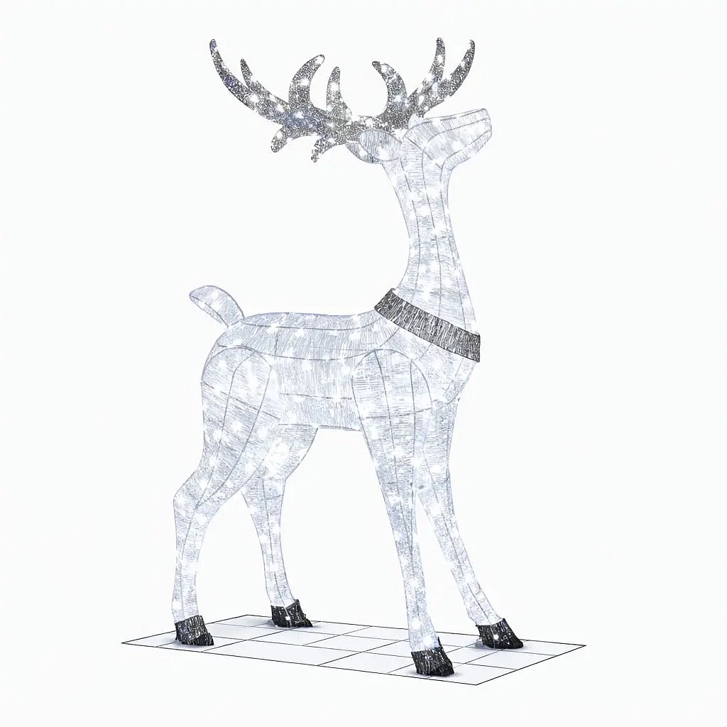 3D LED svítící jelen 150 cm, ledově bílý s Flash, 161 diod, IP44 venkovní, vč