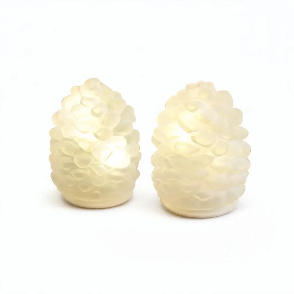 LED skleněná dekorace šišky, sada 2 kusy, matné