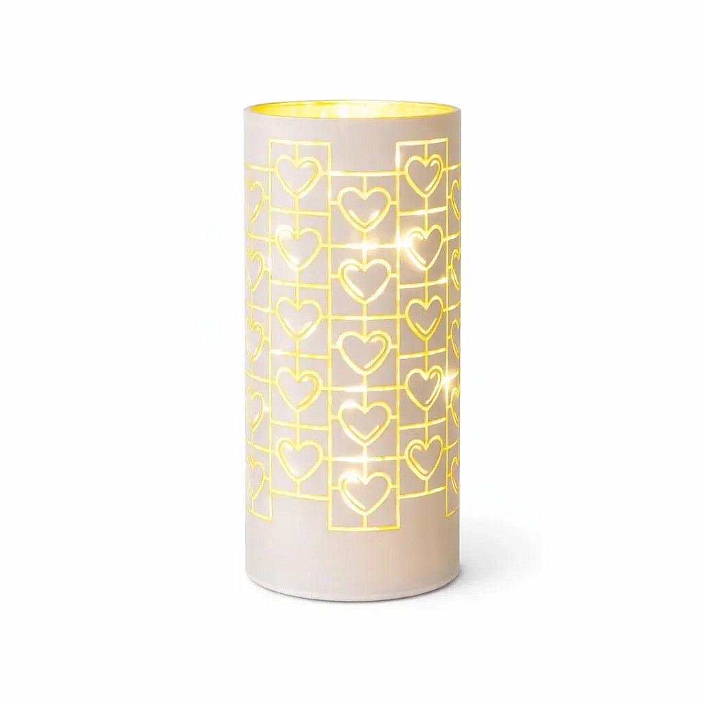 LED vánoční svícen na stůl srdce, 20 × 8 cm, skleněný