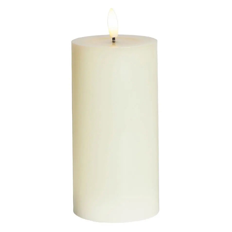 LED svíčka na baterie vosková Sille Ivory,  Ø 7,5 × 15 cm, bílá, 2× AA