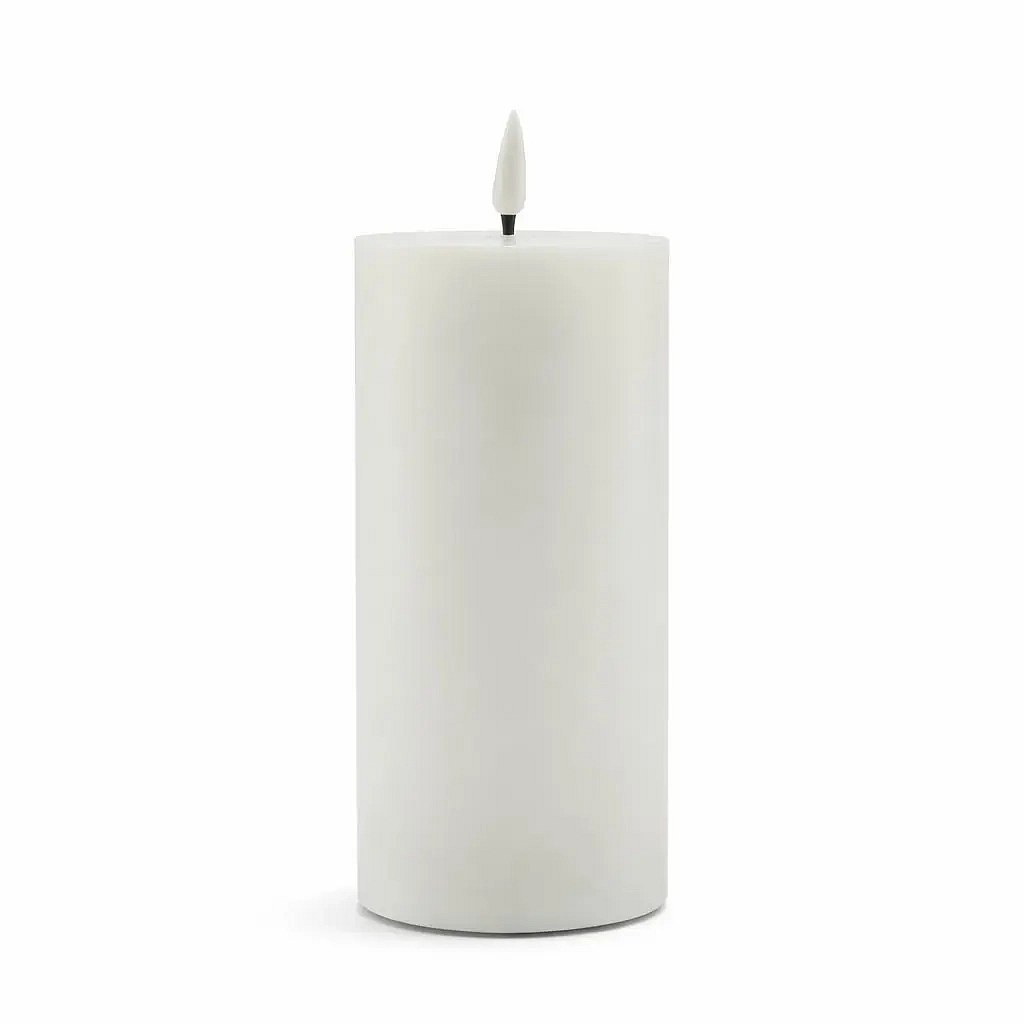 LED svíčka z pravého vosku na baterie 7,5 × 15 cm, bílá, 2× AA