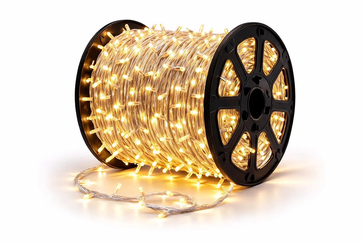 Easy Fix LED světelný řetěz 100 m, teple bílá, 2000 diod, bílý kabel, IP67, cívka