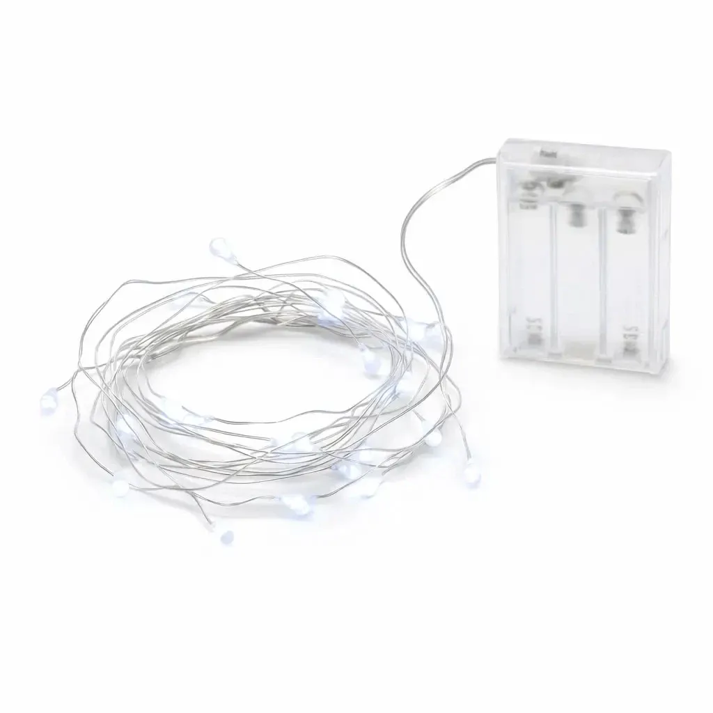 LED světýlka na baterky kapičky 2 m, ledově bílá, 20 diod, drátek, 3× AA, časovač