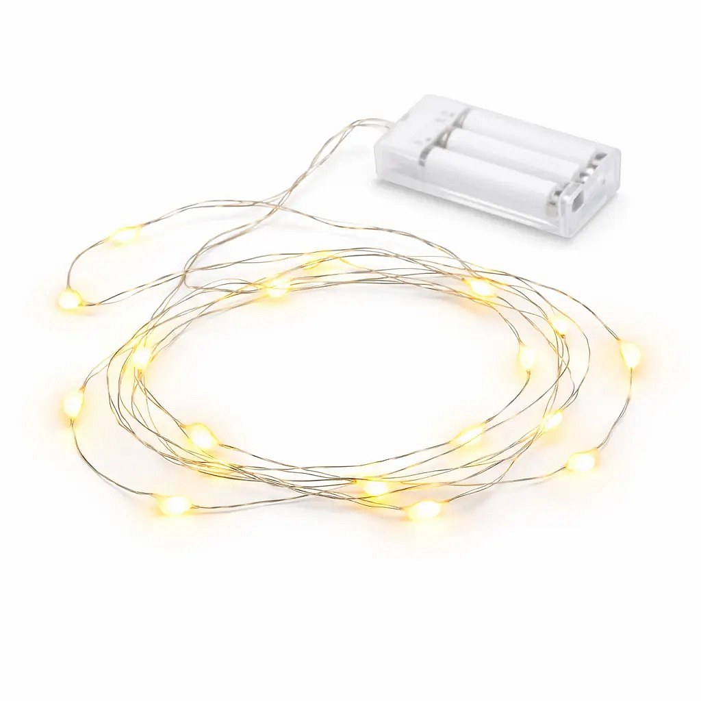 LED světýlka na baterie kapičky 2 m, teple bílá, 20 diod, IP20 interiér, 3× AA