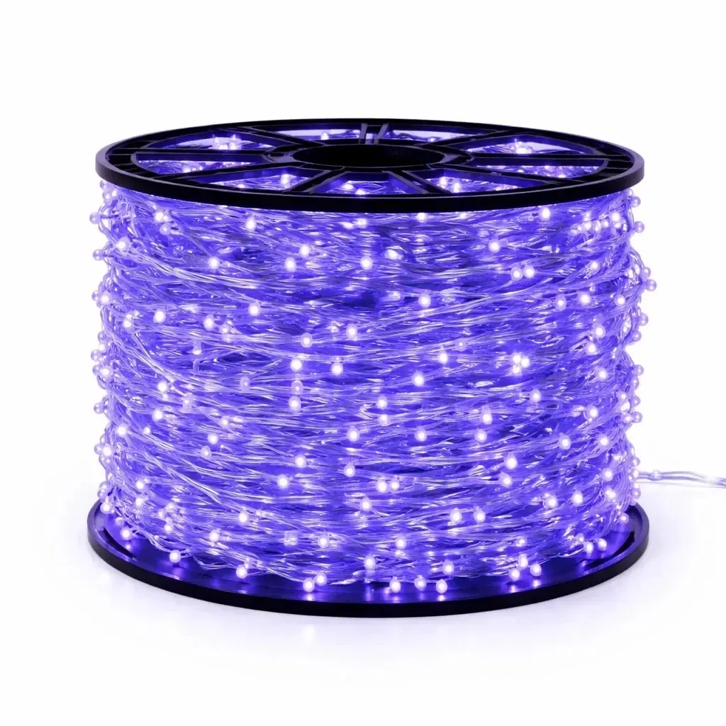 LED světelný řetěz 100 m venkovní, 2000 modrých diod, bílý kabel, IP44
