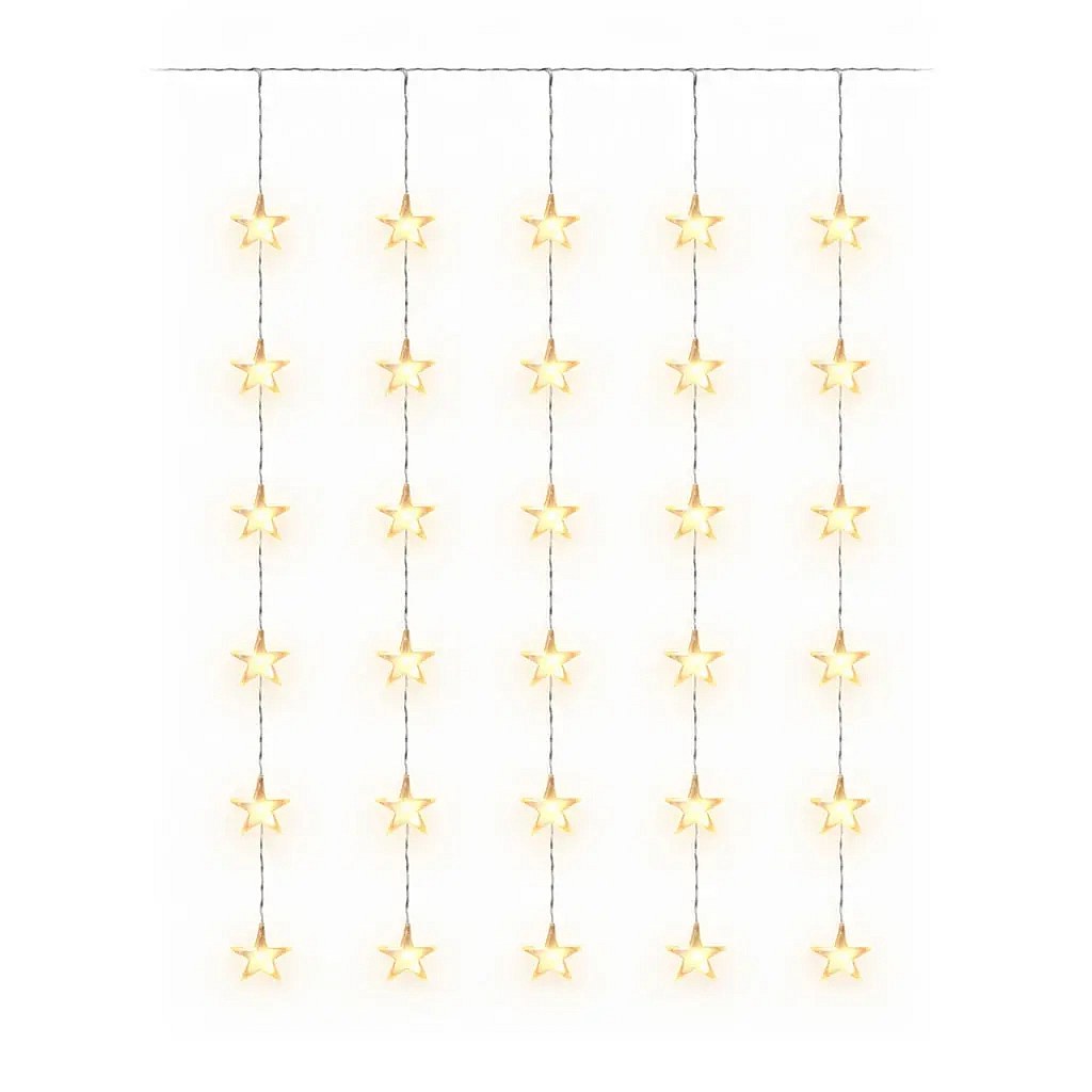 LED vánoční svíticí hvězdy do okna 120 × 120 cm teple bílá, 30 diod, čirý kabel IP20 do interiéru, prodlužovací