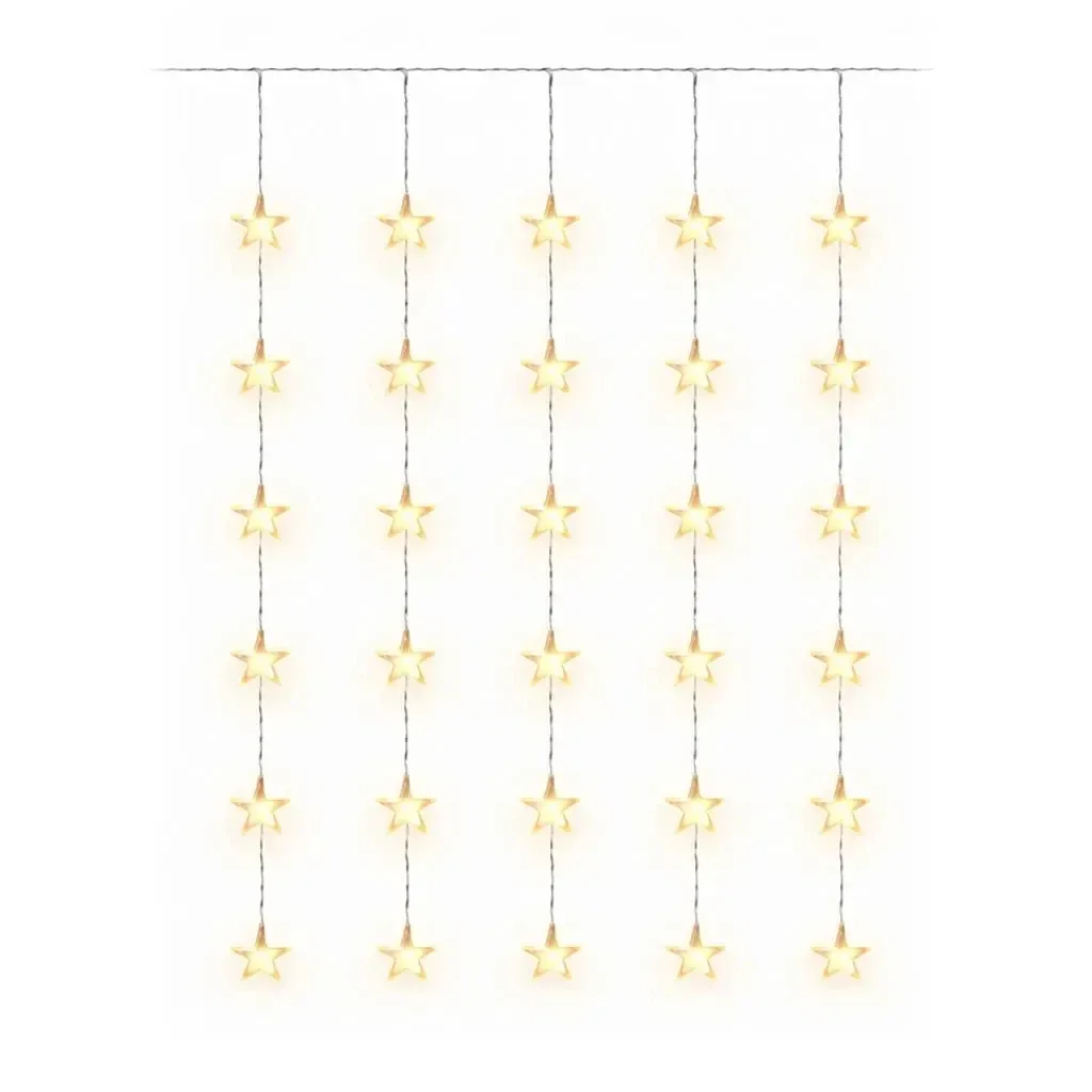 LED vánoční svíticí hvězdy do okna 120 × 120 cm teple bílá, 30 diod, čirý kabel IP20 do interiéru, prodlužovací