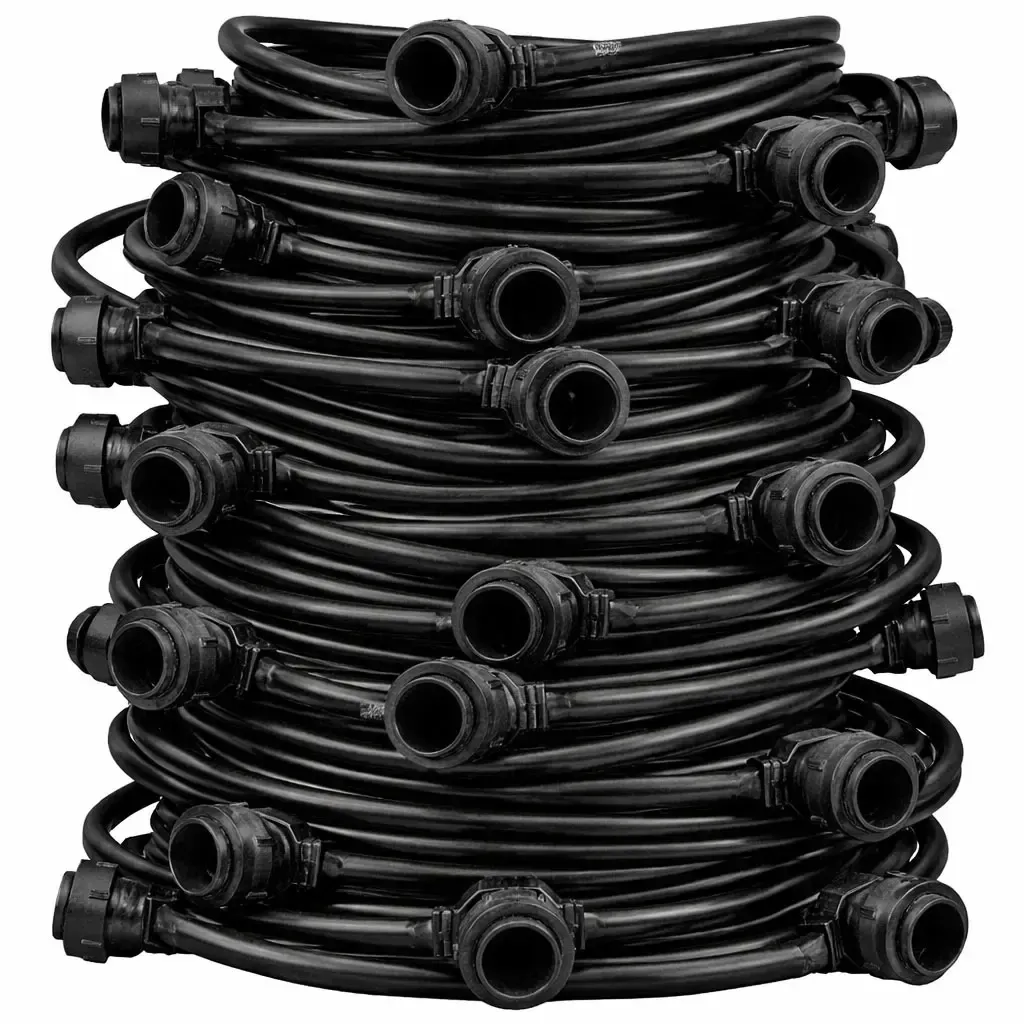 Easy Fix světelná girlanda 50 m pro 50 žárovek E27, černý kabel IP67, venkovní, prodlužovací, bez žárovek