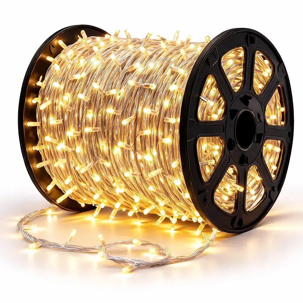 Easy Fix LED světelný řetěz 100 m venkovní teple bílá, 2000 diod, bílý kabel, IP67, cívka