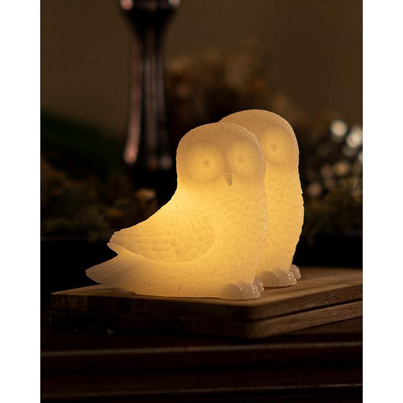 LED svíčka sova, bílá, sada 2 kusy, 10 cm