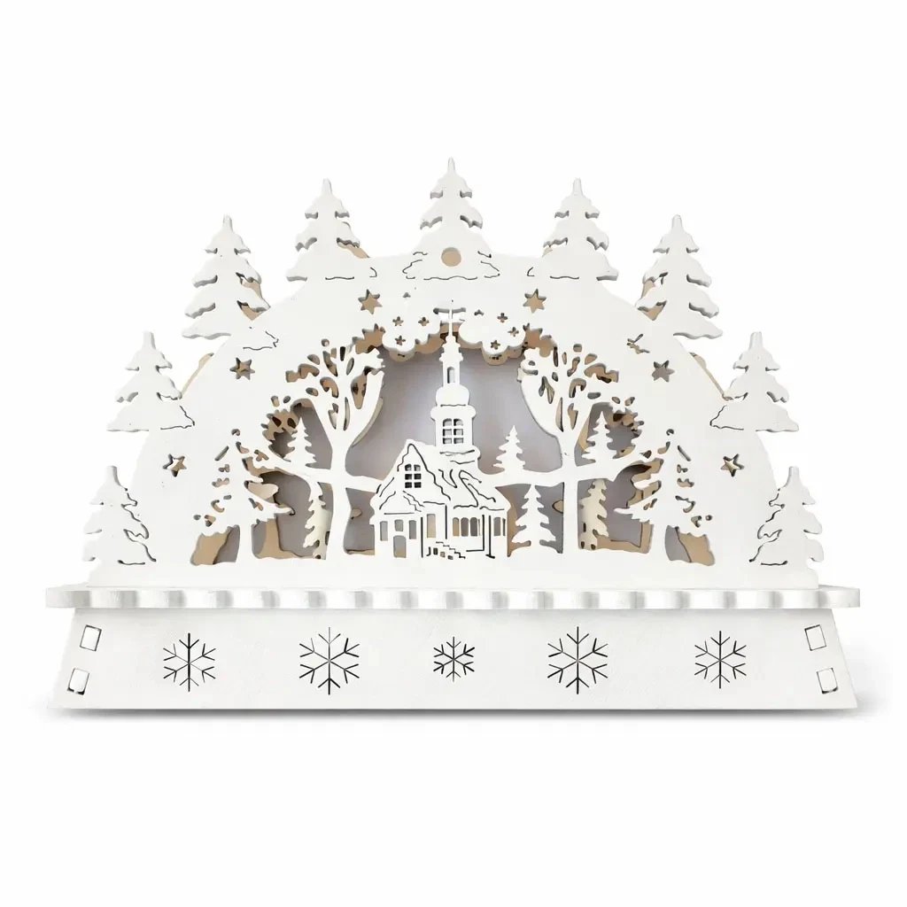 LED vánoční svícen do okna na baterie dřevěný, 15 × 11 × 5 cm, teple bílá