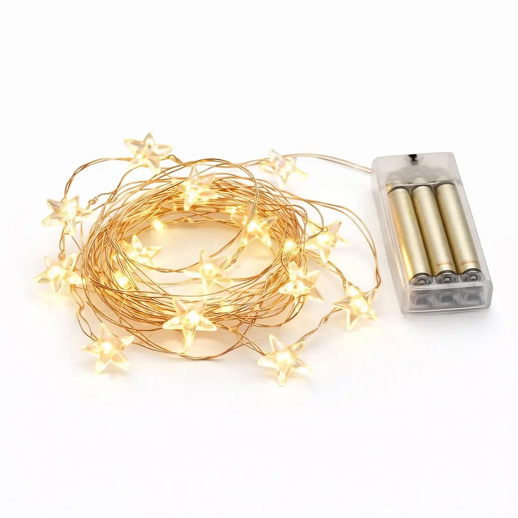 LED světýlka na baterie hvězdičky 2,3 m, teple bílá, 20 diod, IP20 interiér, 3× AA