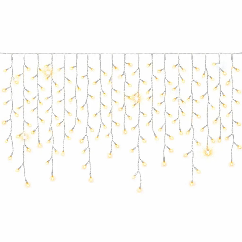 Easy Fix venkovní LED rampouchy světelné krápníky 300 × 90 cm, teple bílá s FLASH, 174 diod, bílý kabel IP67, prodlužovací