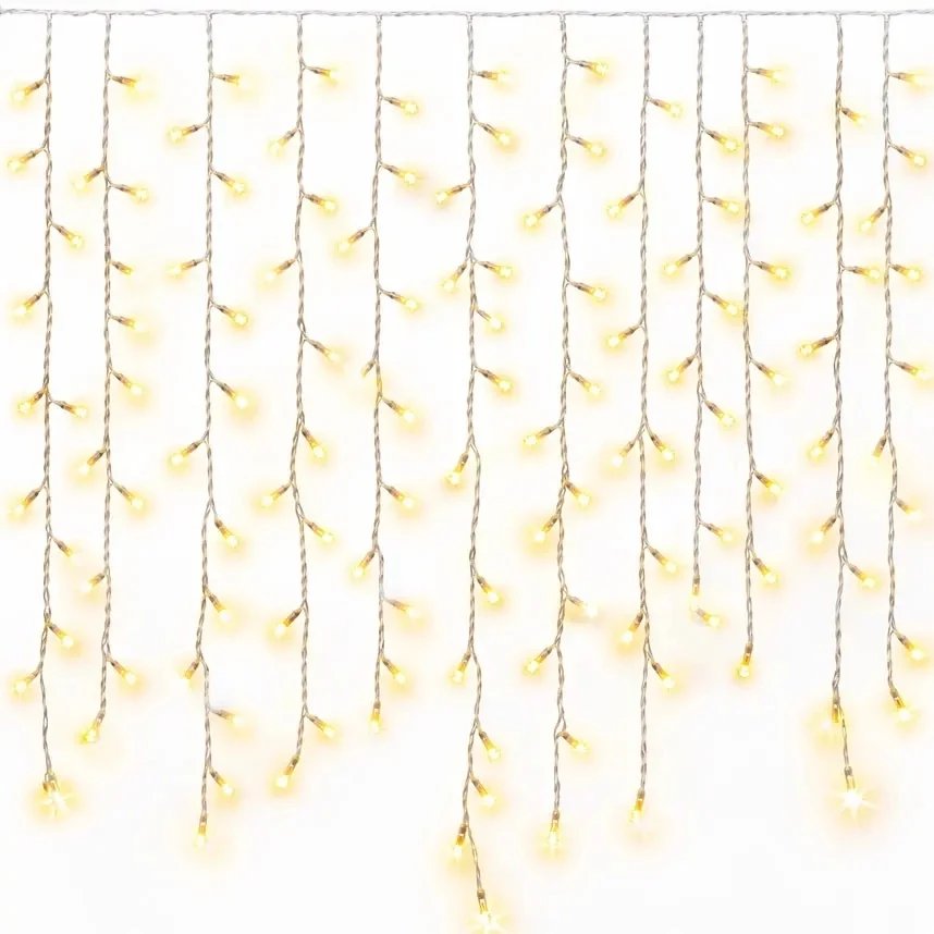 Easy Fix venkovní LED rampouchy světelné krápníky 300 × 90 cm, teple bílá s FLASH, 174 diod, bílý kabel IP67, prodlužovací