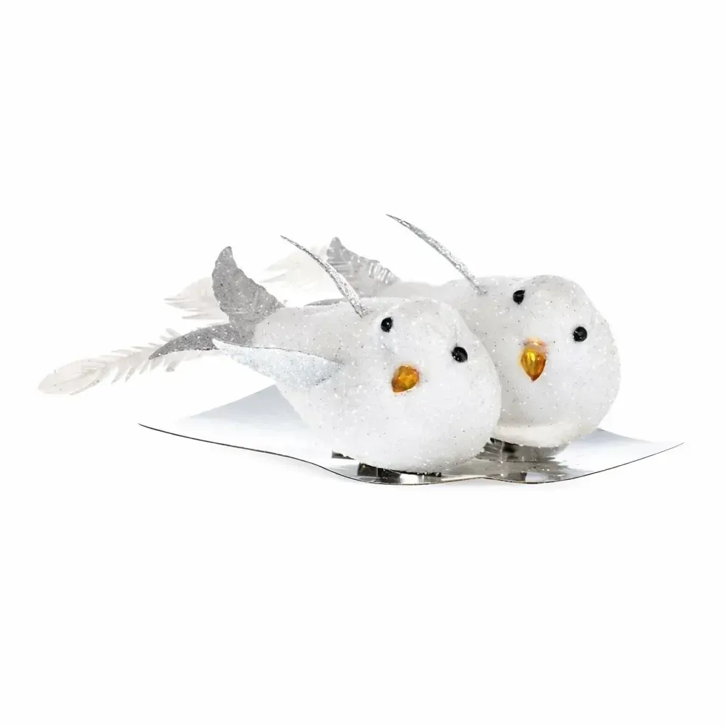 Vánoční dekorace ptáček 9 × 4 cm, bílý, balení 2 ks