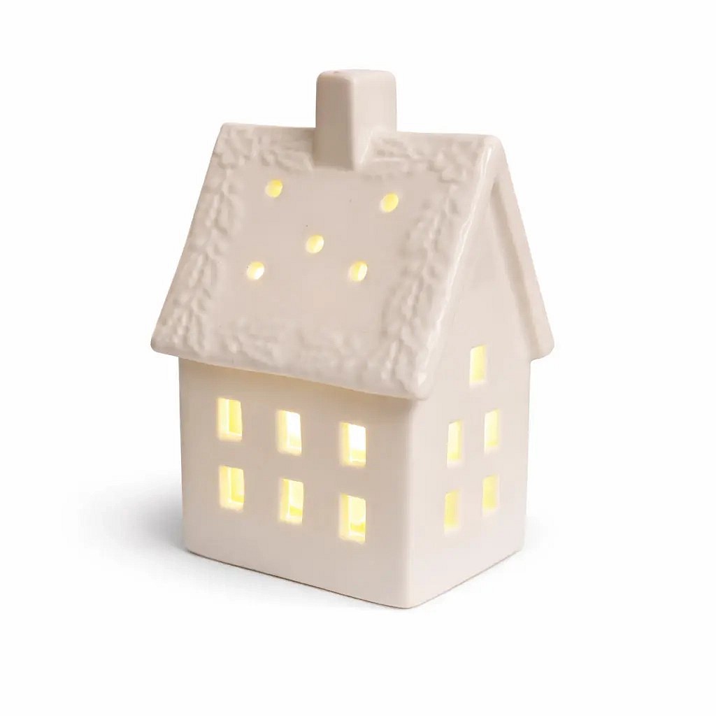LED dekorace keramický domeček, 8,5 × 6,9 × 12,9 cm, teple bílá, 2× LR44