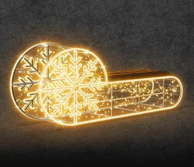 Eco Fix 3D LED světelné saně, 250 × 90 × 50 cm, teple bíla, stojící, hliník