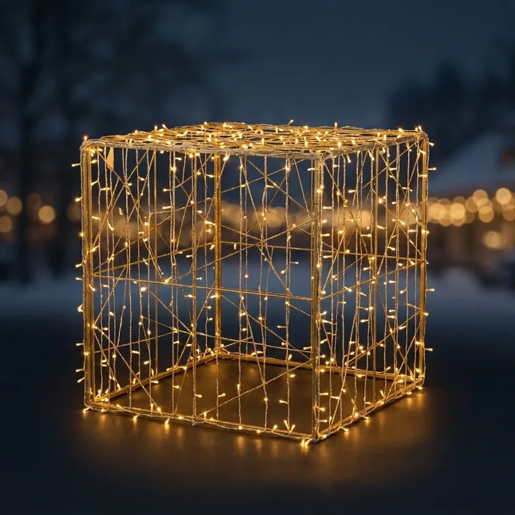 3D LED light gift with bow, 130 × 120 cm, warm white, aluminium