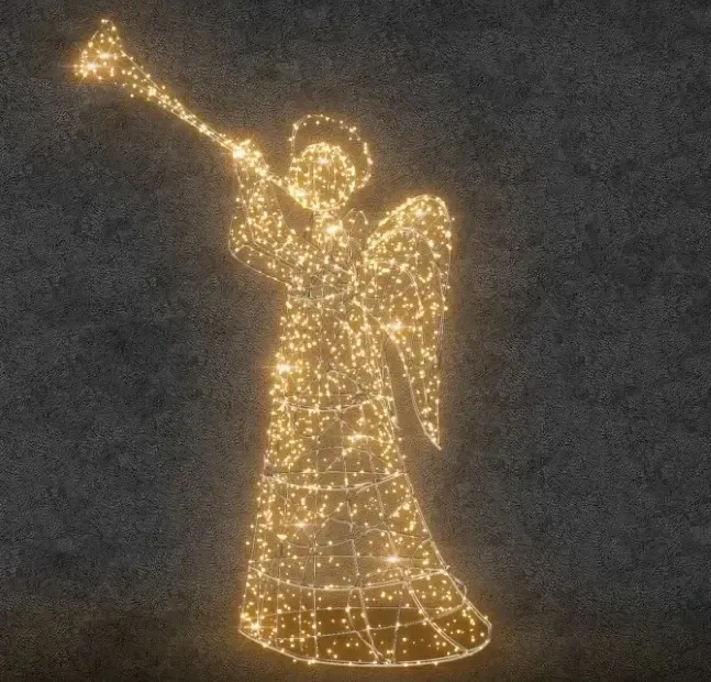 Eco Fix 3D LED světelný anděl klasik 250 cm, teple bílá, hliník