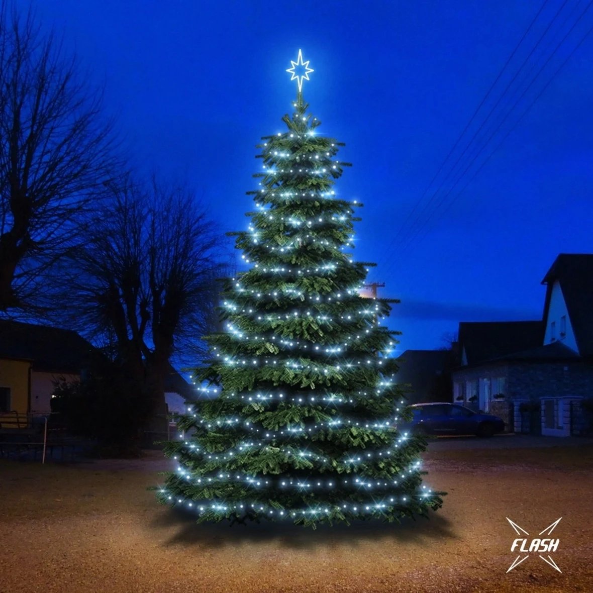 LED světelná sada na stromy vysoké 6–8 m, ledová bílá s Flash