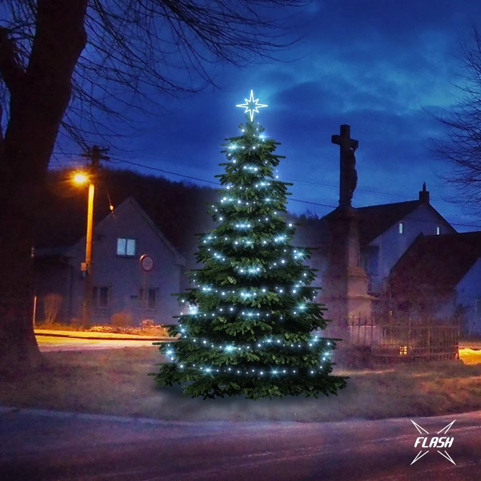 Zestaw lampek LED na choinkę o wysokości 3-5 m, lodowata biel z lampą błyskową