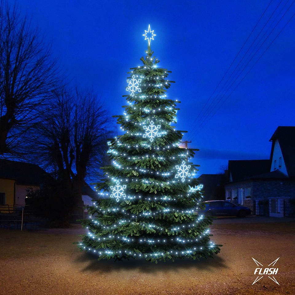 Zestaw lampek LED na choinkę o wysokości 6-8 m, lodowa biel z lampą błyskową, dekory DZX0EFD05