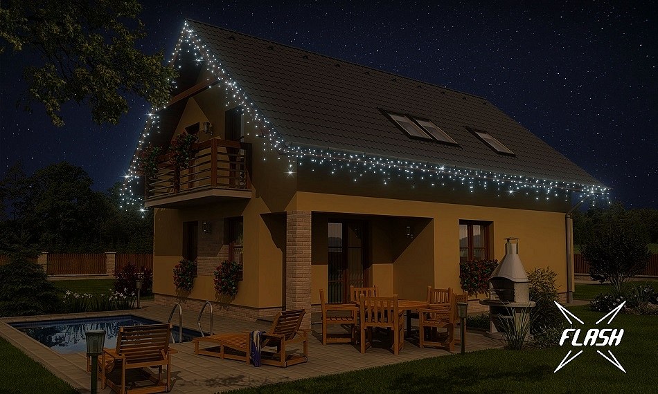 Zestaw oświetlenia LED do domu, 9+1 gratis, lodowata biel z lampą błyskową, biały kabel, Easy Fix, IP 67