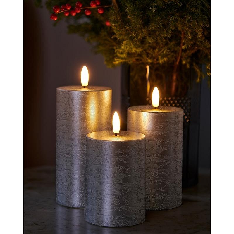 Świece woskowe LED Sille exclusive, 3 zestawy, srebrne
