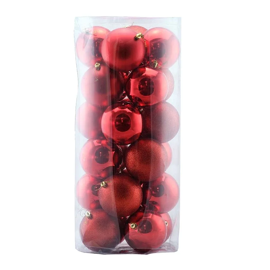 Ozdoby świąteczne - zestaw plastikowych kulek 6 szt., śr. 10 cm, czerwone, 8 x błyszczące, 8 x matowe, 8 x brokatowe