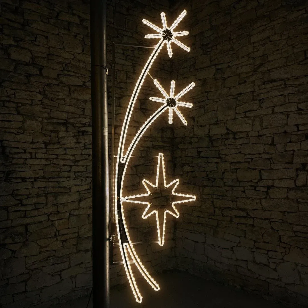 Motyw świetlny LED gwiazda i 2 wiązki biegunowe, 310 x 100 cm, ciepła biel