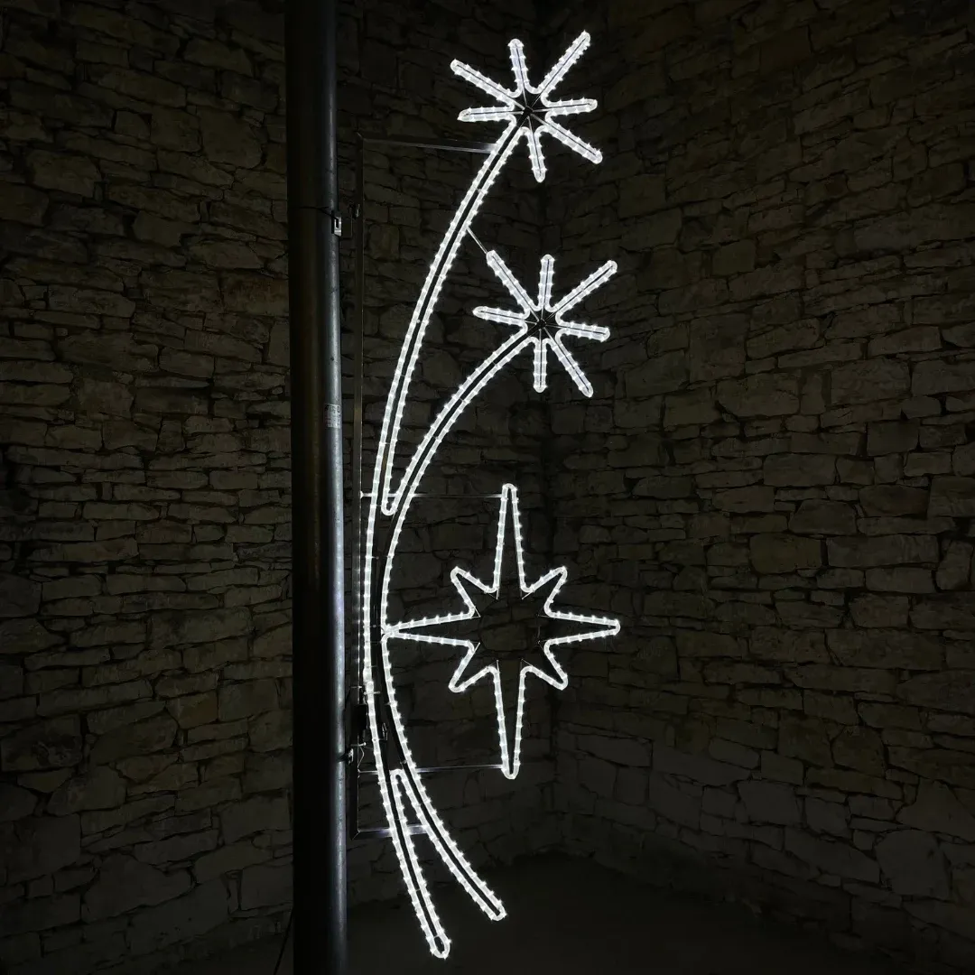 Motyw świetlny LED, gwiazda i 2 wiązki biegunowe, 310 x 100 cm, lodowa biel
