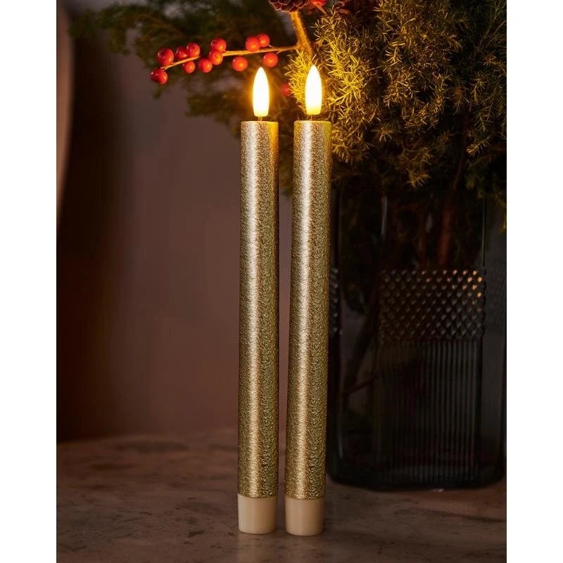 Świeca LED Sara, złota, 2 × 25 cm, 2 × AAA, opakowanie 2 szt.