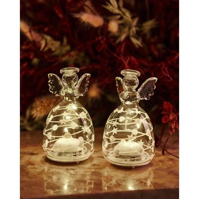 Szklany aniołek LED, przezroczysty, zestaw 2 sztuk, 9 cm