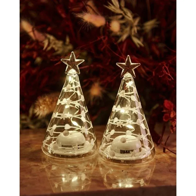 Szklana lampka choinkowa LED, przezroczysta, zestaw 2 sztuk, 9 cm