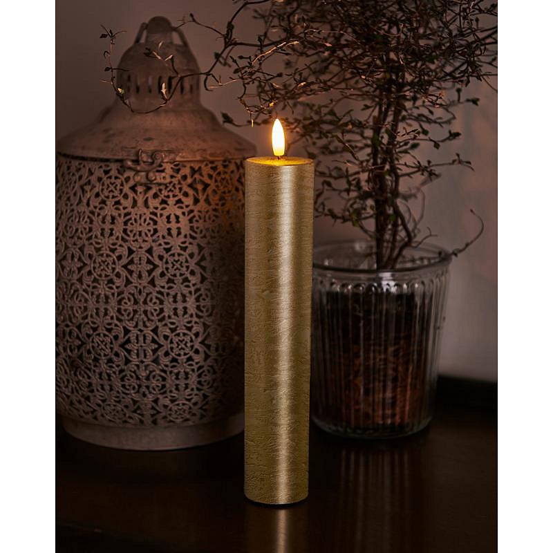 Świeca woskowa LED Sille, 25 cm, złota, śr. 5 cm